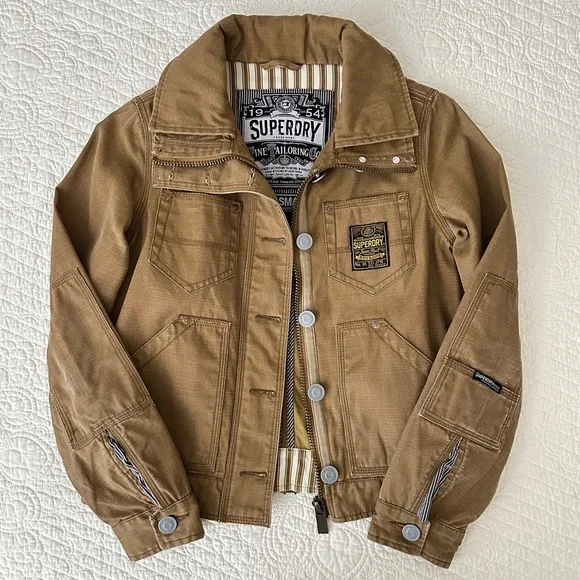 Superdry Fine Tailoring Canvas Tan Utility Work Chore Military Jacket Cotton S - Picture 1 of 13